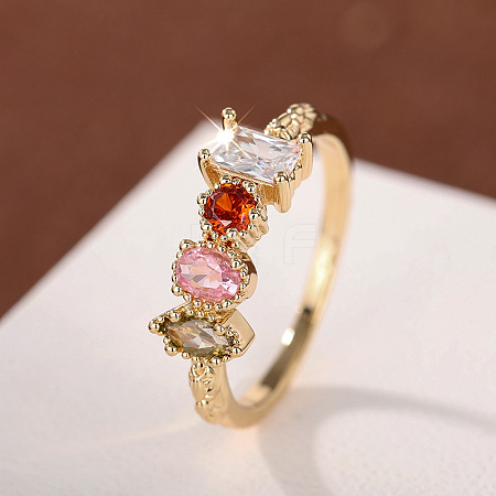 Oval & Horse Eye & Rectangle Brass with Colorful Cubic Zirconia Finger Rings FS-WGD0B16-04-1