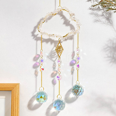 Natural Quartz Crystal Copper Wire Wrapped Cloud Hanging Ornaments PW-WG49920-01-1