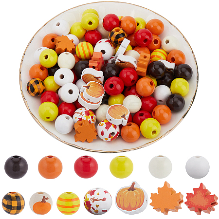 Painted Natural Wood Beads WOOD-SP0001-12-1