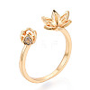 Lotus Flower Brass Micro Pave Clear Cubic Zirconia Cup Peg Ring Settings KK-T076-19G-1