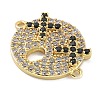 Rack Plating Brass Micro Pave Clear Cubic Zirconia Flat Round Connector Charms KK-A234-040G-03-2