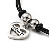 304 Stainless Steel Heart with Word Mama Charm Bracelet with Waxed Cord for Mother's Day BJEW-A125-24-2