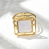 Square 304 Stainless Steel White Shell Cuff Rings for Women RJEW-G346-03G-02-2