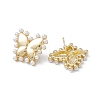 Long-Lasting Plated Brass Stud Earrings with Plastic Pearl for Women EJEW-A088-05G-2