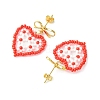 Heart Handmade Glass Seed Beads Dangle Stud Earrings EJEW-MZ00369-01-4