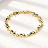 Brass Enamel Turquoise Sea Horse Link Chain Bracelets BJEW-C118-03G-3