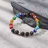 Evil Eye Lampwork & Synthetic Hematite & Natural Lava Rock Round Beaded Strech Bracelet for Women BJEW-JB09363-2