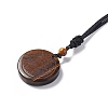 Natural Tiger Eye Flat Round with Tree of Life Pendant Necklace with Nylon Cord for Women NJEW-P274-03-01-3