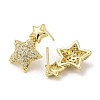 Star Rack Plating Brass Micro Pave Cubic Zirconia Dangle Stud Earrings EJEW-F331-25G-2