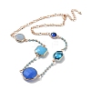 Blue Glass Flat Round Pendant Necklace with Brass Chains NJEW-A015-17KCG-1