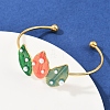 304 Stainless Steel Enamel Cuff Bangles for Women BJEW-A049-02A-G-1