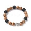 Natural Wood & Lava Rock Round Beads Stretch Bracelets BJEW-JB12353-01-2