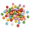 80Pcs 8 Colors Printed  Natural Wood Beads WOOD-FW0001-10-2