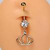304 Stainless Steel Pave Clear Cubic Zirconia Curved Barbell Dangle Belly Rings FS-WG828D7-05-1