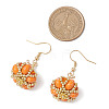 Halloween Theme Pumpkin Handmade Glass Seed Beaded Dangle Earrings EJEW-MZ00476-4