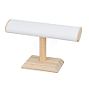 PU Leather T-Bar Bracelet Display Stands with Wooden Base BDIS-WH0010-05A-1