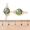 Dyed Natural Green Agate Faceted Hexagonal Cut Flat Round Links Connector Charms with Copper Herringbone Wire-Wrapped KK-Z152-07G-07-3