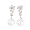Rack Plating Brass Clear Cubic Zirconia ABS Pearl Earrings EJEW-S219-15P-05-1