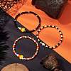 3Pcs 3 Styles Halloween Skull & Candy Corn Acrylic and Synthetic Magnesite Bracelet Sets BJEW-JB10525-2