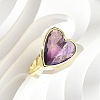 Heart Brass Natural Amethyst Finger Rings RJEW-D304-01G-A-1