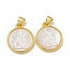 Rack Plating Brass Pave Natural White Shell Pendants KK-U025-11G-02-1