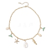 Alloy Enamel Whale Tail Starfish & Natural Shell Teardrop Pendant 304 Stainless Steel Cable Chain Necklaces for Women NJEW-JN05407-03-4