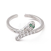 Green Cubic Zirconia Snake Open Cuff Ring RJEW-I094-17P-2