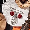 Halloween Skeleton Hand Alloy & Synthetic Coral Flower Pendants Kilt Pins JEWB-BR00169-2