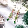 Christmas Tree with Bowknot Brass Wired Glass Dangle Earrings EJEW-JE06125-2