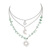 201 Stainless Steel Sun Moon Star Pendant Natural Green Aventurine & 304 Stainless Steel Link Chain 3 Layer Necklaces for Women NJEW-JN05470-03-2