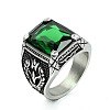 316L Stainless Steel & Cubic Zirconia Men's Vintage Carved Finger Rings FS-WG82D33-19-2