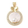 Brass & Shell & Clear Cubic Zirconia Pendants KK-I712-15G-1