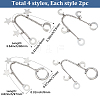 8Pcs 4 Styles Stainless Steel Cuff Earrings EJEW-BM0001-01-2