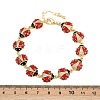 Brass Micro Pave Clear Cubic Zirconia with Enamel Red Ladybug Link Chain Bracelets for Women BJEW-L707-02G-5
