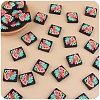 Square with Flower and Word Mama Food Grade Eco-Friendly Silicone Focal Beads PW-WG81493-01-2