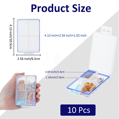 4 Grids Plastic Storage Containers with Hinged Lid CON-WH0107-17-1