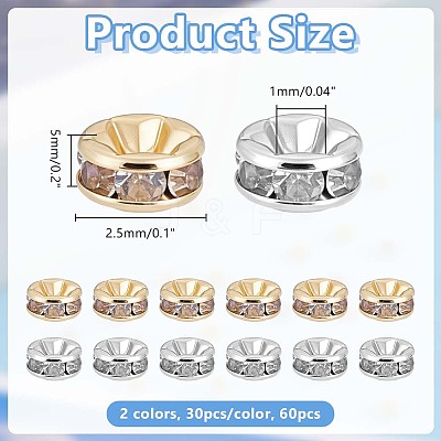60Pcs 2 Colors 316 Surgical Stainless Steel Rhinestone Spacer Beads STAS-HY0002-08-1