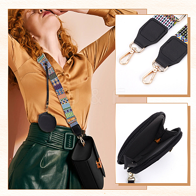 1Pc PU Leather Wallets & 1Pc Boho Style Nylon Adjustable Webbing Bag Straps FIND-WR0010-16-1