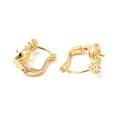 Brass with Clear Cubic Zirconia Hoop Earring Findings with Latch Back Closure KK-G434-01G-1
