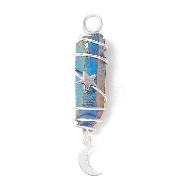 3Pcs 3 Styles Electroplated Natural Quartz Crystal Pointed Copper Wire Wrapped Pendants PALLOY-JF03767-01-1