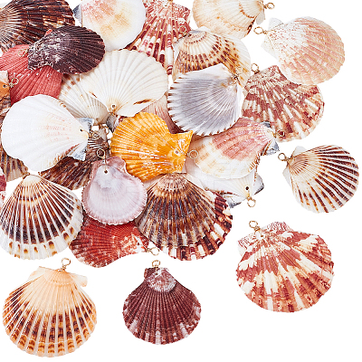 32Pcs 4 Style Natural Shell Pendant PALLOY-PH01861-1