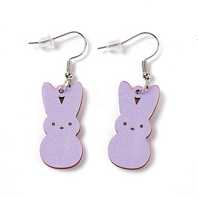 Rabbit Wooden Dangle Earrings LS-EJEW-D189-01F-1