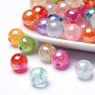 Bubblegum AB Color Transparent Crackle Acrylic Round Beads CACR-R011-12mm-M-1