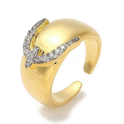 Rack Plating Brass Micro Pave Cubic Zirconia Cuff Finger Rings for Women RJEW-C114-16F-G-1