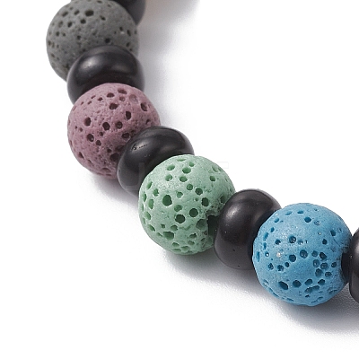 Natural Lava Rock & Coconut Shell Beaded Stretch Bracelets for Women Men BJEW-JB12470-02-1