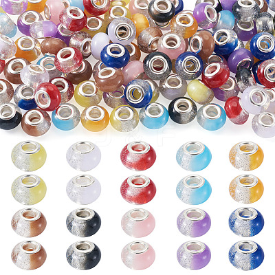 100Pcs 10 Colors Transparent Resin Rondelle European Beads RESI-TA0005-17-1