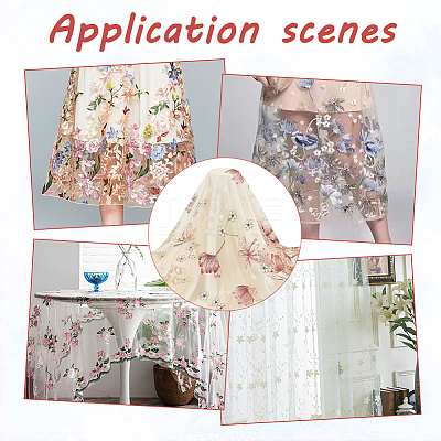 Embroidered Flowers Polyester Tulle Lace Fabric DIY-WH0449-31D-1