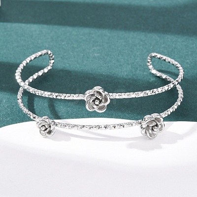 304 Stainless Steel Cuff Bangles for Women BJEW-P377-03P-1
