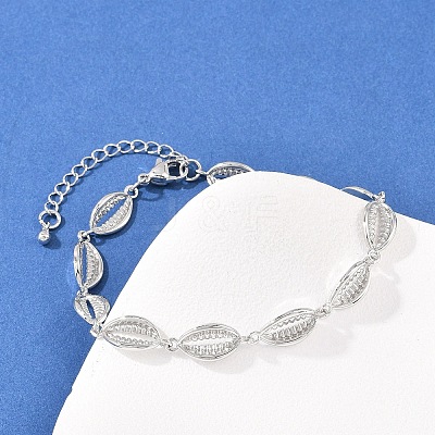 Cowrie Shell Shape Brass Link Chain Bracelets for Women BJEW-K248-07B-P-1