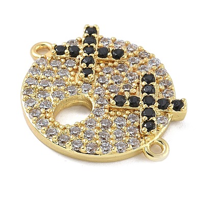 Rack Plating Brass Micro Pave Clear Cubic Zirconia Flat Round Connector Charms KK-A234-040G-03-1